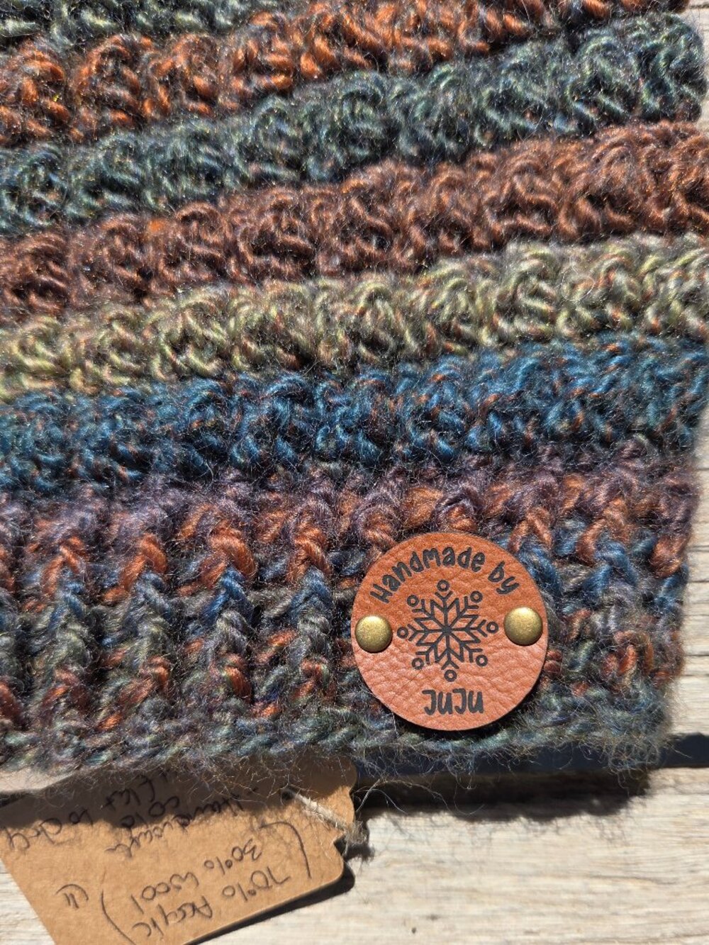 Artisan Handmade Crochet Wool Blend Unisex "Mossy Pebbles" Cozy Boho Beanie Hat - Picture 6 of 6